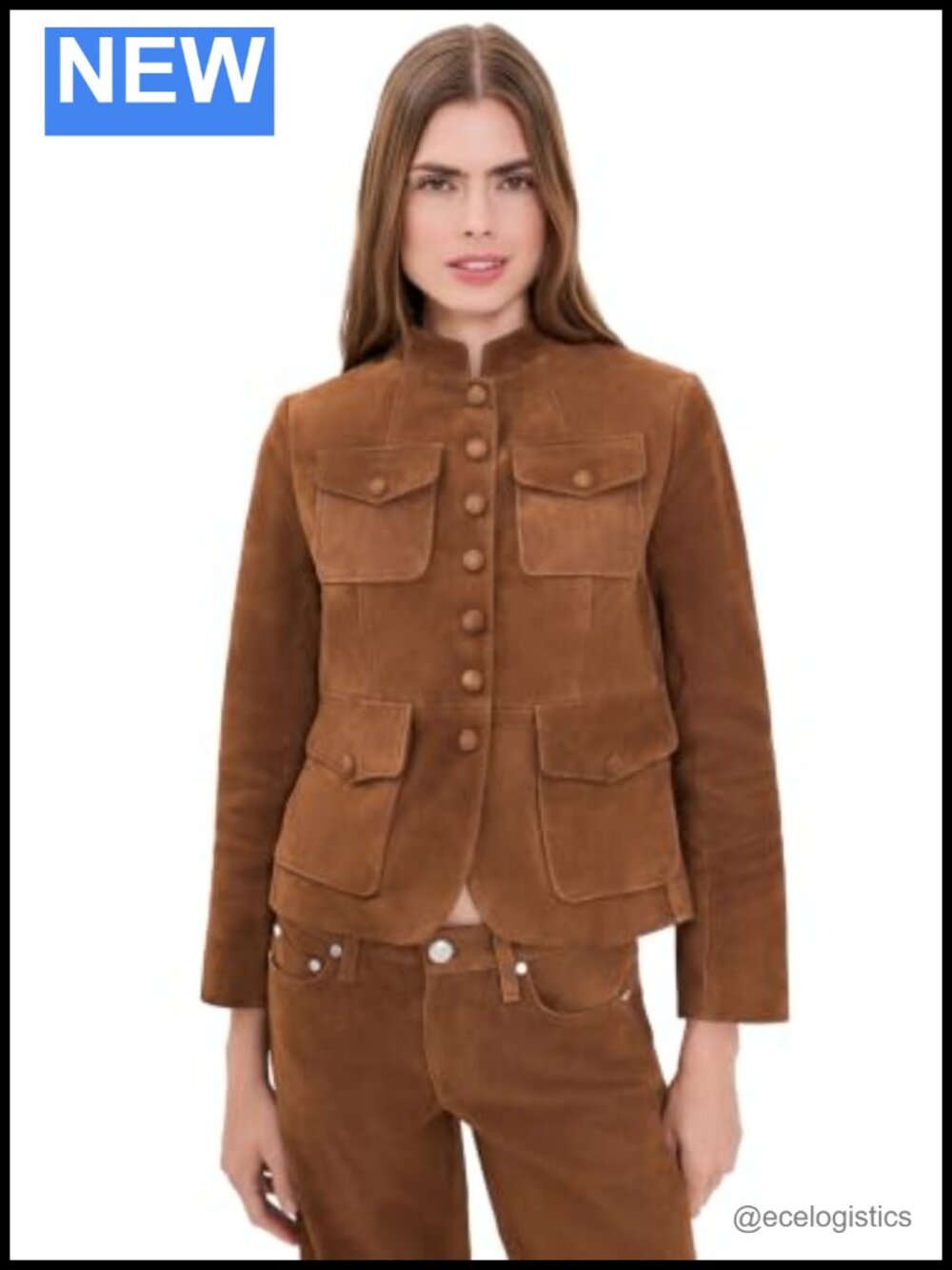 Mercer Suede Snap Placket Blazer Long Sleeve Flap Pockets